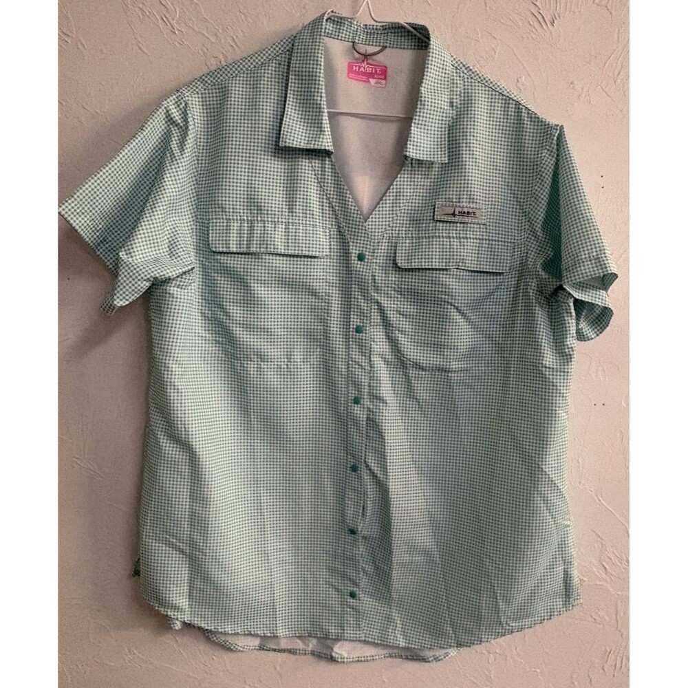Habit Shirt Womens Small Short Sleeve Button Up Solar-Factor Fishing Green